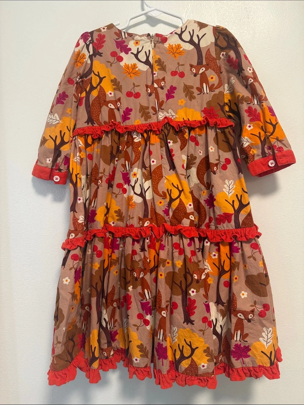 Girls' Autumn Fox Print Tiered Costume Dress - Red/Brown Sassy Me!